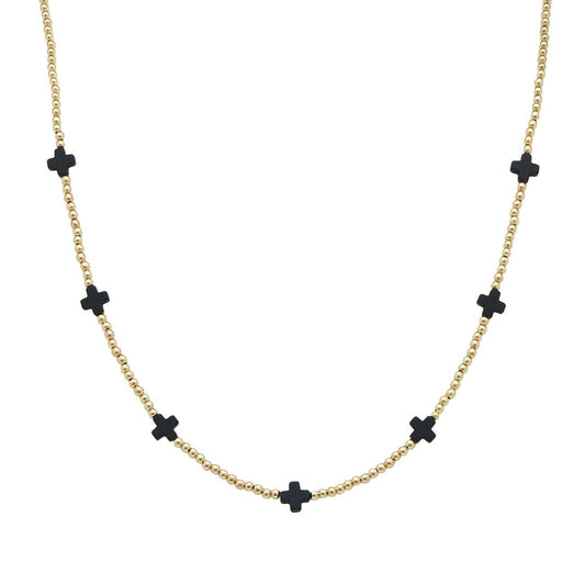 Gold CCB Beaded with Black Cross 16"-18" Necklace