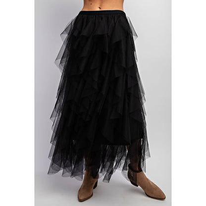 CASCADING TULLE MESH LAYERED MAX SKIRT: Mocha