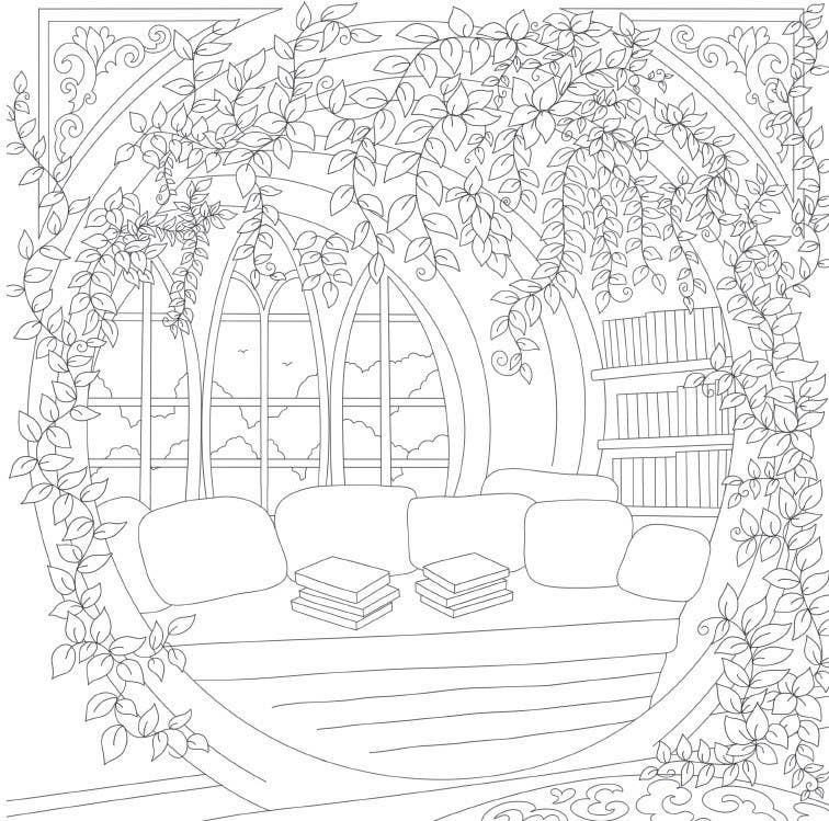Cozy Bookshops: Colouring Book