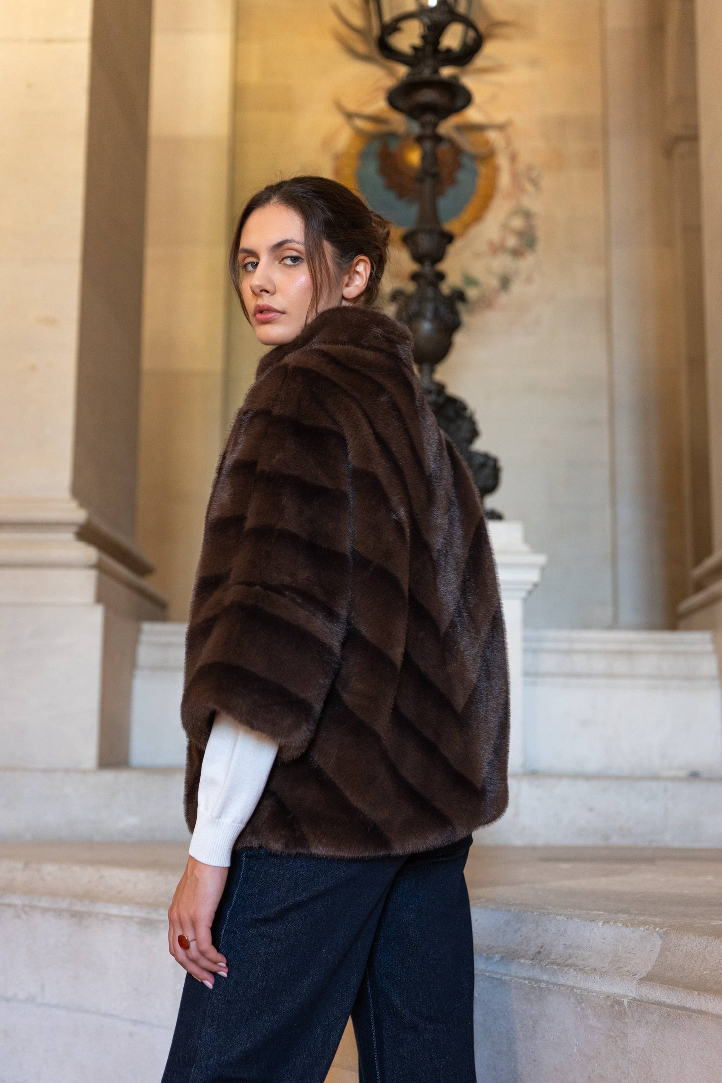 Copenhagen faux fur cape jacket - Chocolate
