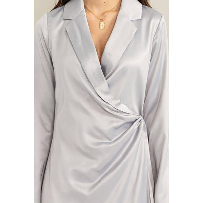 SATIN BLAZER DRESS: LIGHT GRAY