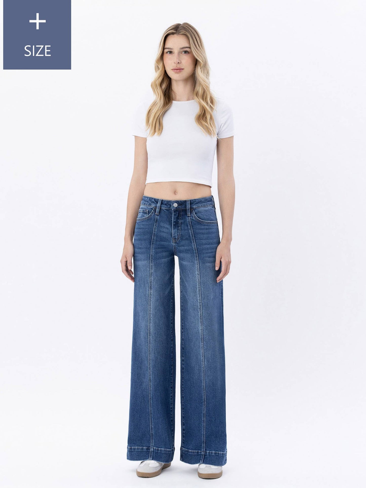 PLUS SIZE HIGH RISE TROUSER HEM WIDE LEG JEANS
