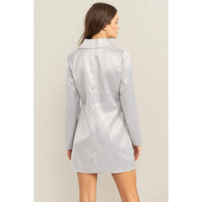 SATIN BLAZER DRESS: LIGHT GRAY