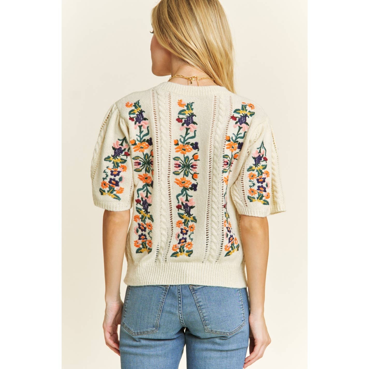 CUTE FLORAL EMBROIDERY CASUAL PULLOVER SWEATER