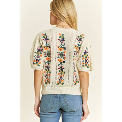 CUTE FLORAL EMBROIDERY CASUAL PULLOVER SWEATER