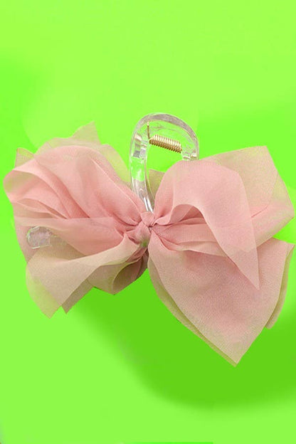 SHEER BOW RIBBON HAIR CLAW CLIPS PINK BLACK or OFF WHITE