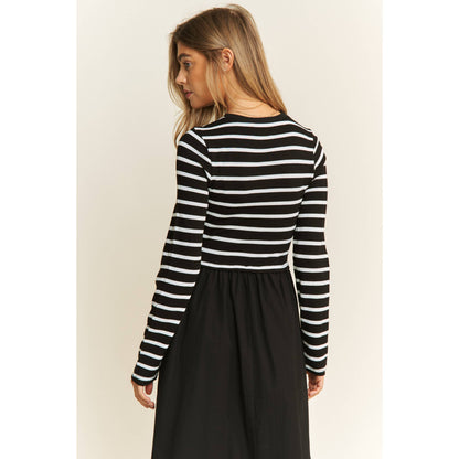 COTTON MAXI DRESS WITH KNIT STRIPE TOP WITH LONG SLEEVES