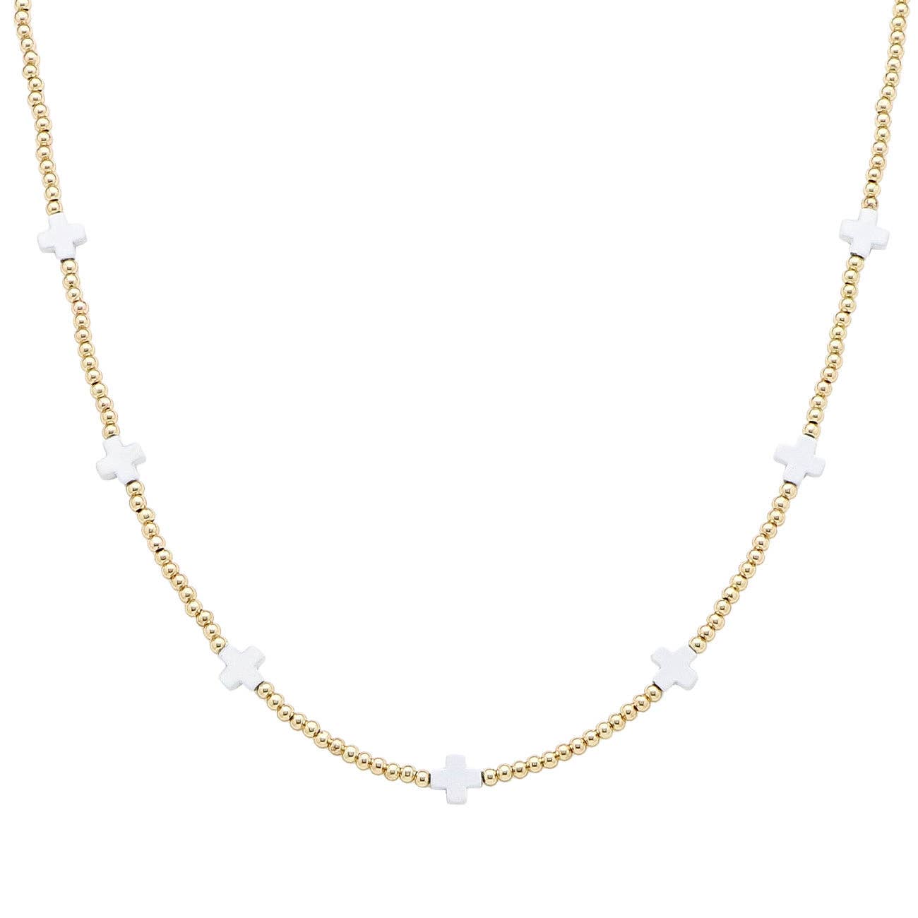 Gold CCB Beaded with White Cross 16"-18" Necklace