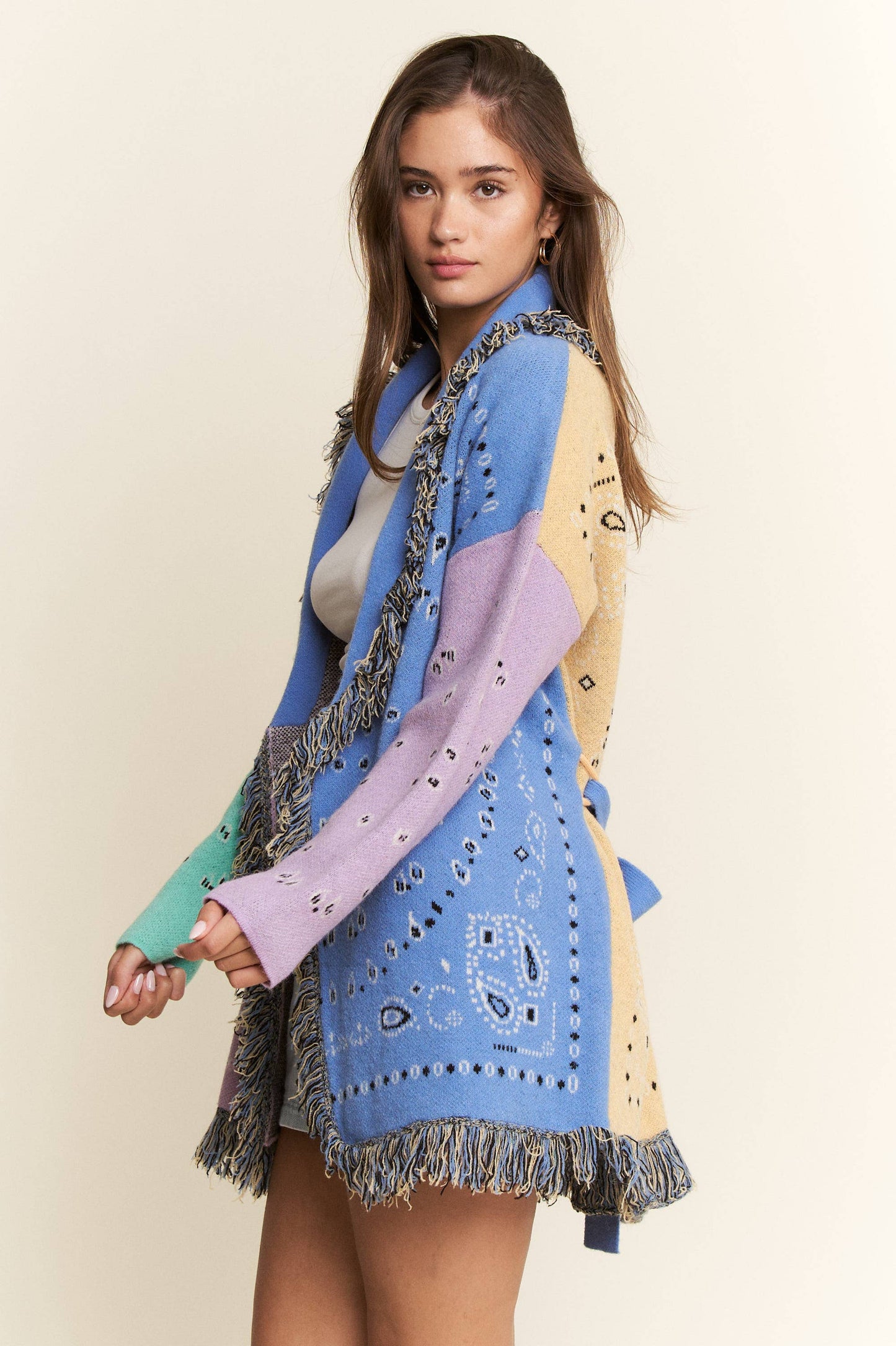 PLUS PAISLEY PRINT CONTRAST CARDIGAN