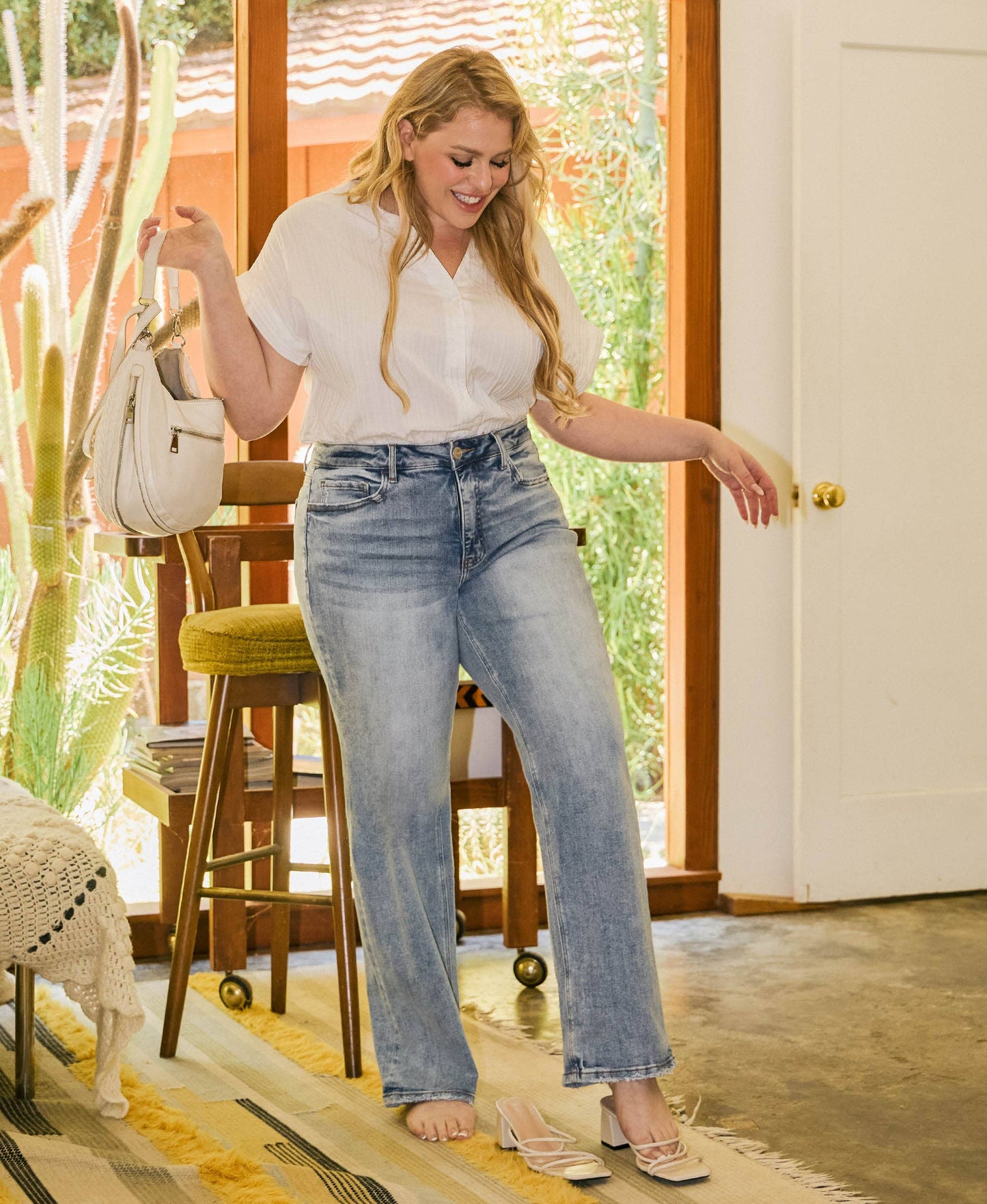 PLUS SIZE TUMMY CONTROL MID RISE SLIM WIDE JEANS