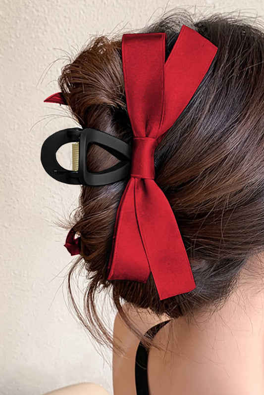 Bow Decor Large Hair Claw Clip: Fiery Red