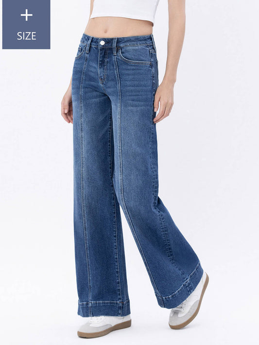 PLUS SIZE HIGH RISE TROUSER HEM WIDE LEG JEANS