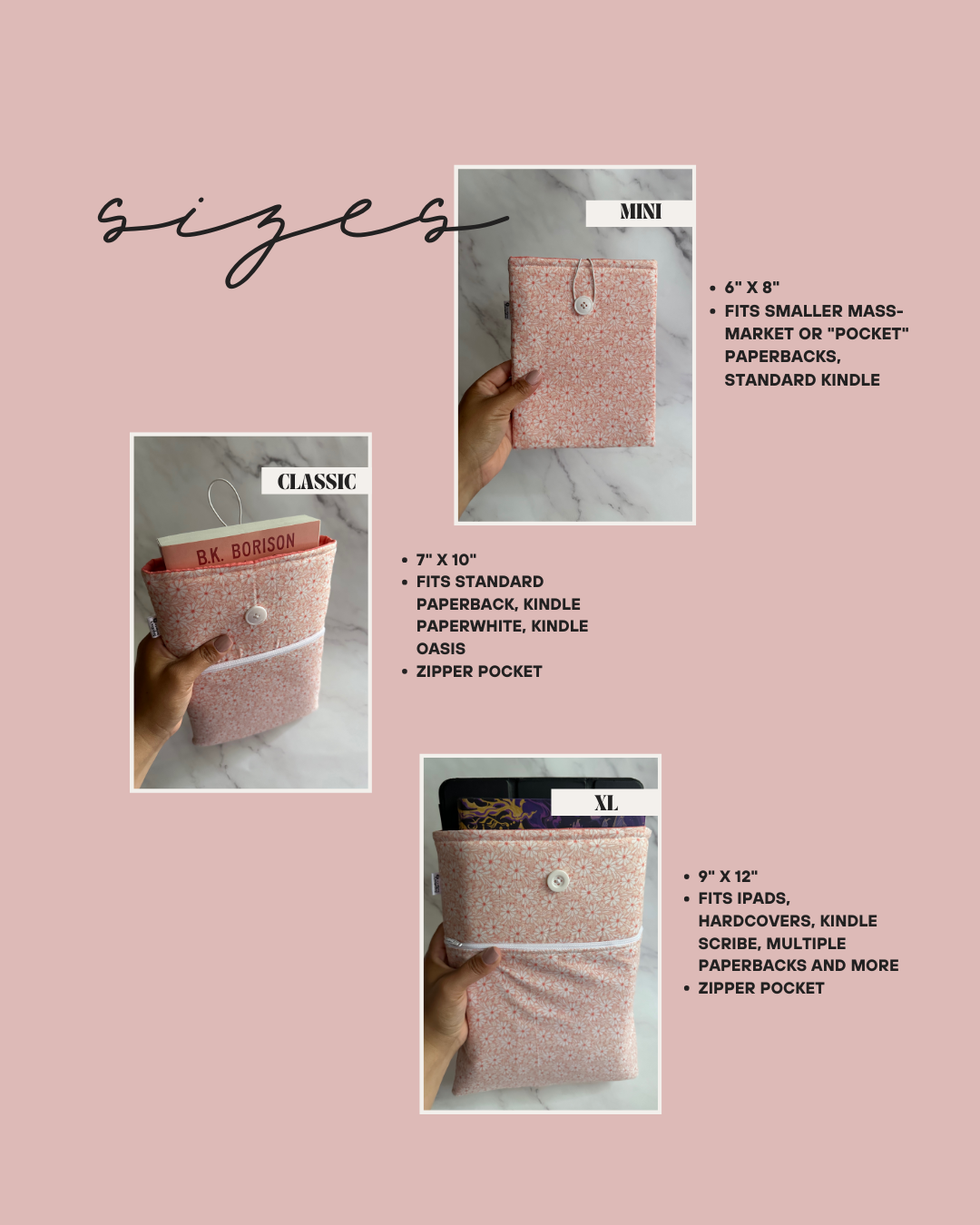 PINK COQUETTE LIBRARY book sleeve: Button / Classic