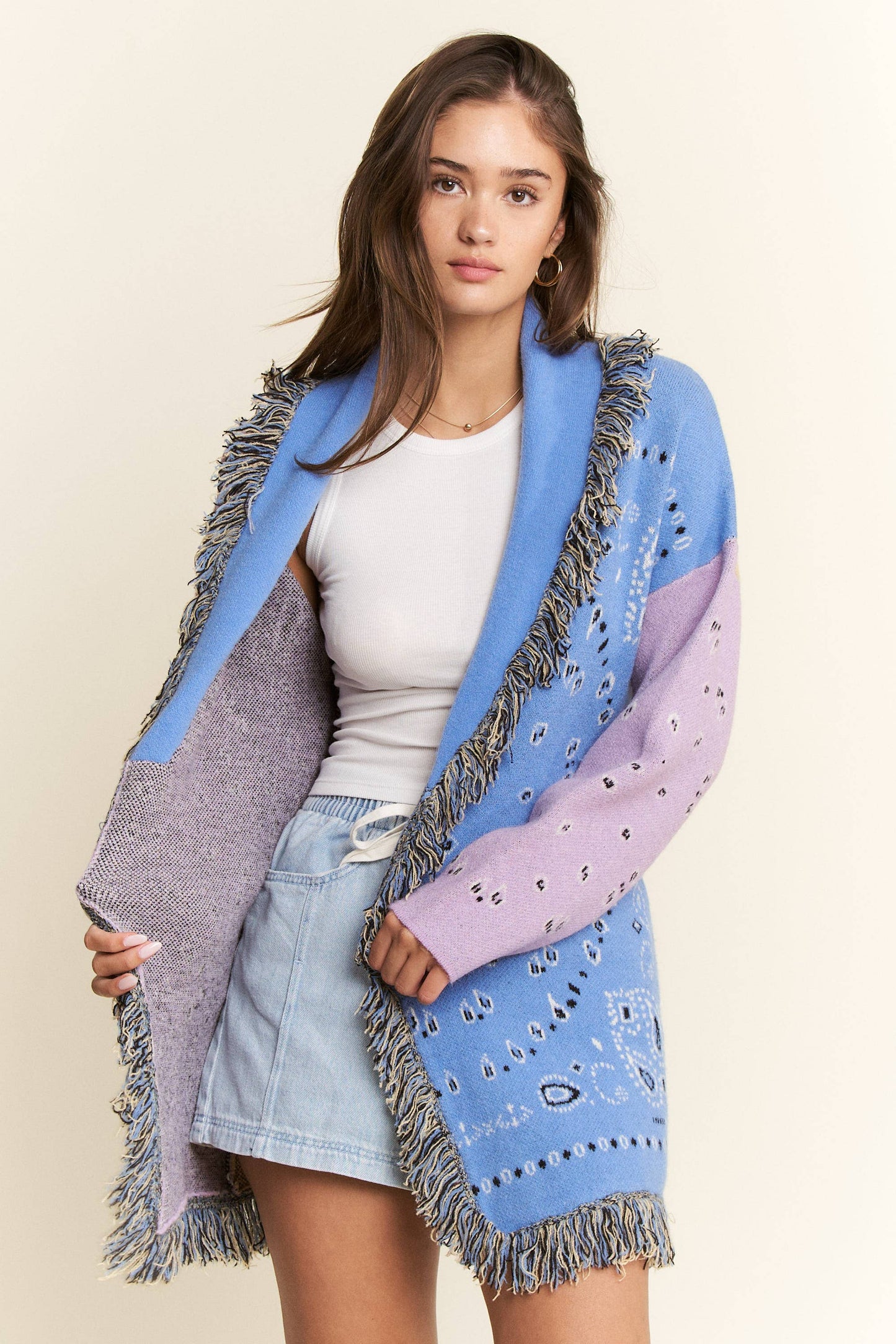 PLUS PAISLEY PRINT CONTRAST CARDIGAN