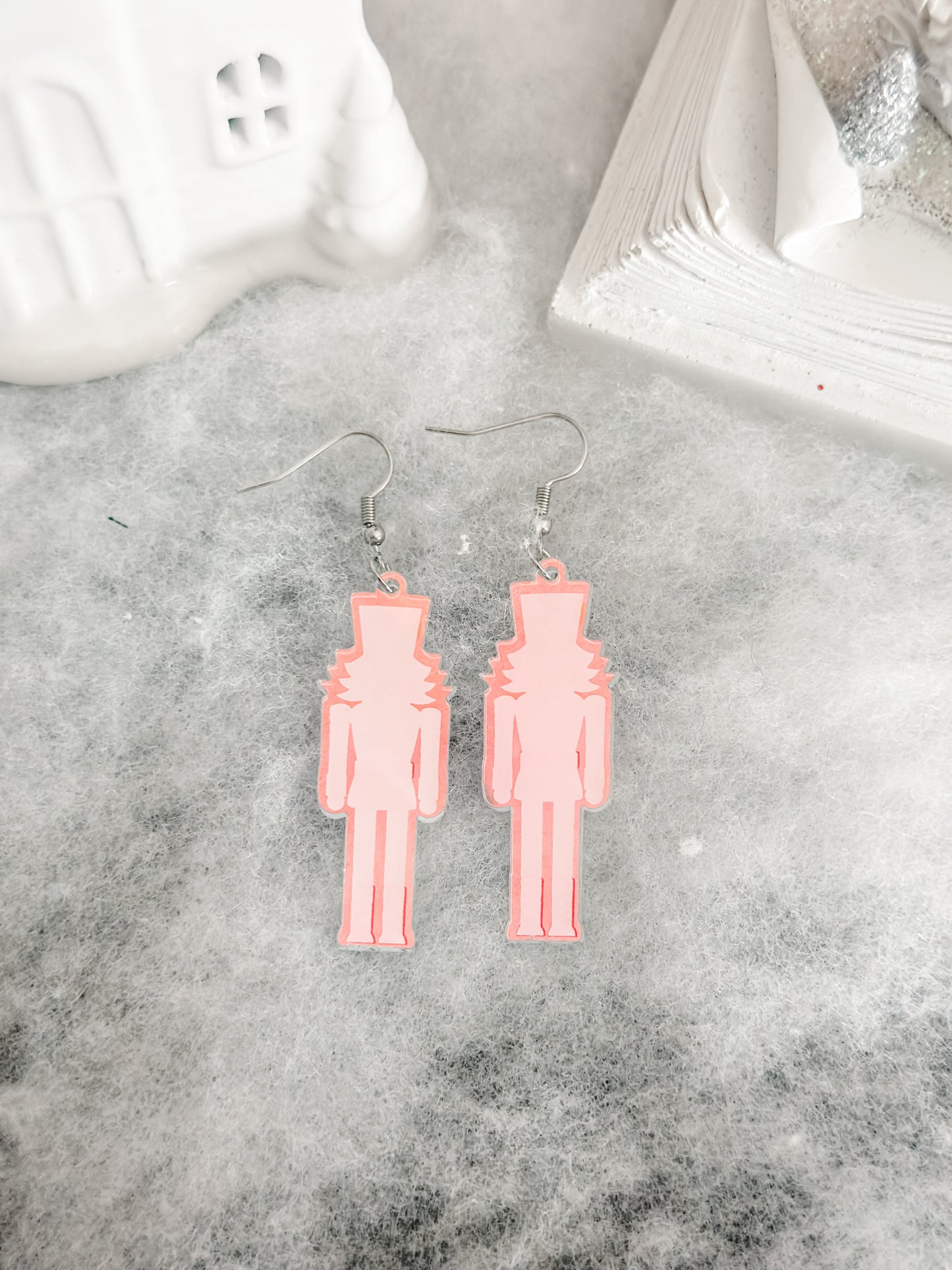 Pink Hologram Nutcracker Dangle Earrings