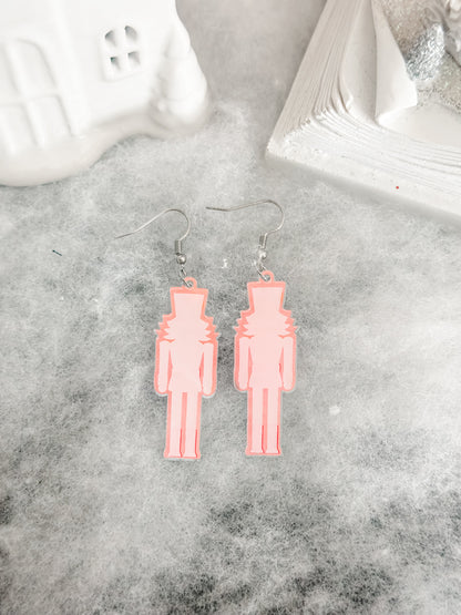 Pink Hologram Nutcracker Dangle Earrings