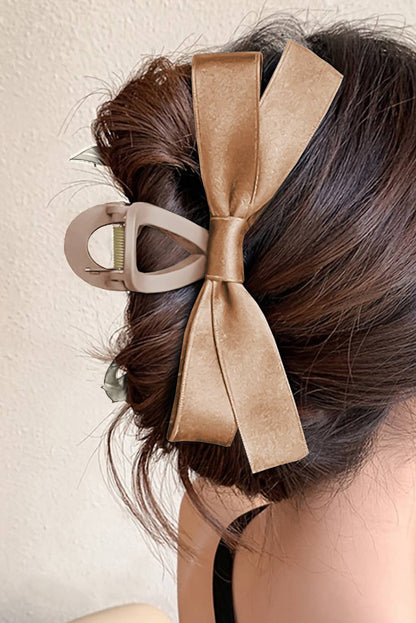 Bow Decor Large Hair Claw Clip: Light French Beige