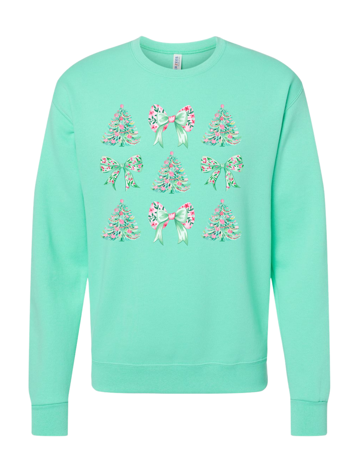 Mint Christmas Trees and Bows Sweatshirt