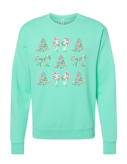 Mint Christmas Trees and Bows Sweatshirt