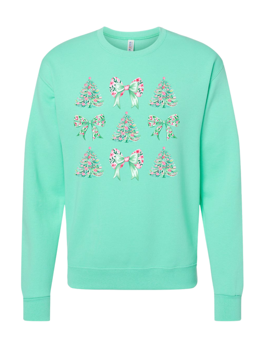 Mint Christmas Trees and Bows Sweatshirt