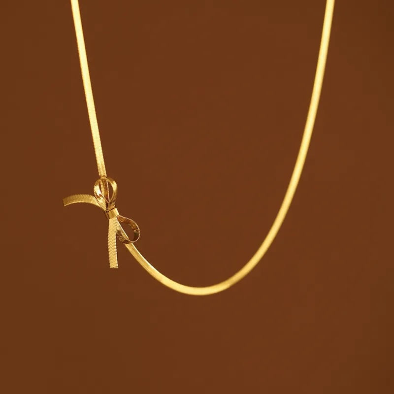 Ribbon Bow Necklace Gold and Silver