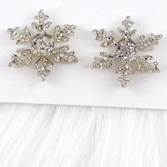 Silver Glittery Snowflake Stud Earrings