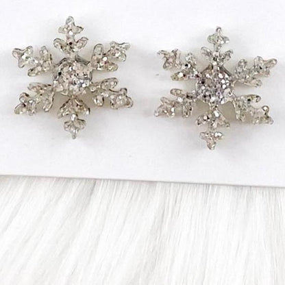 Silver Glittery Snowflake Stud Earrings