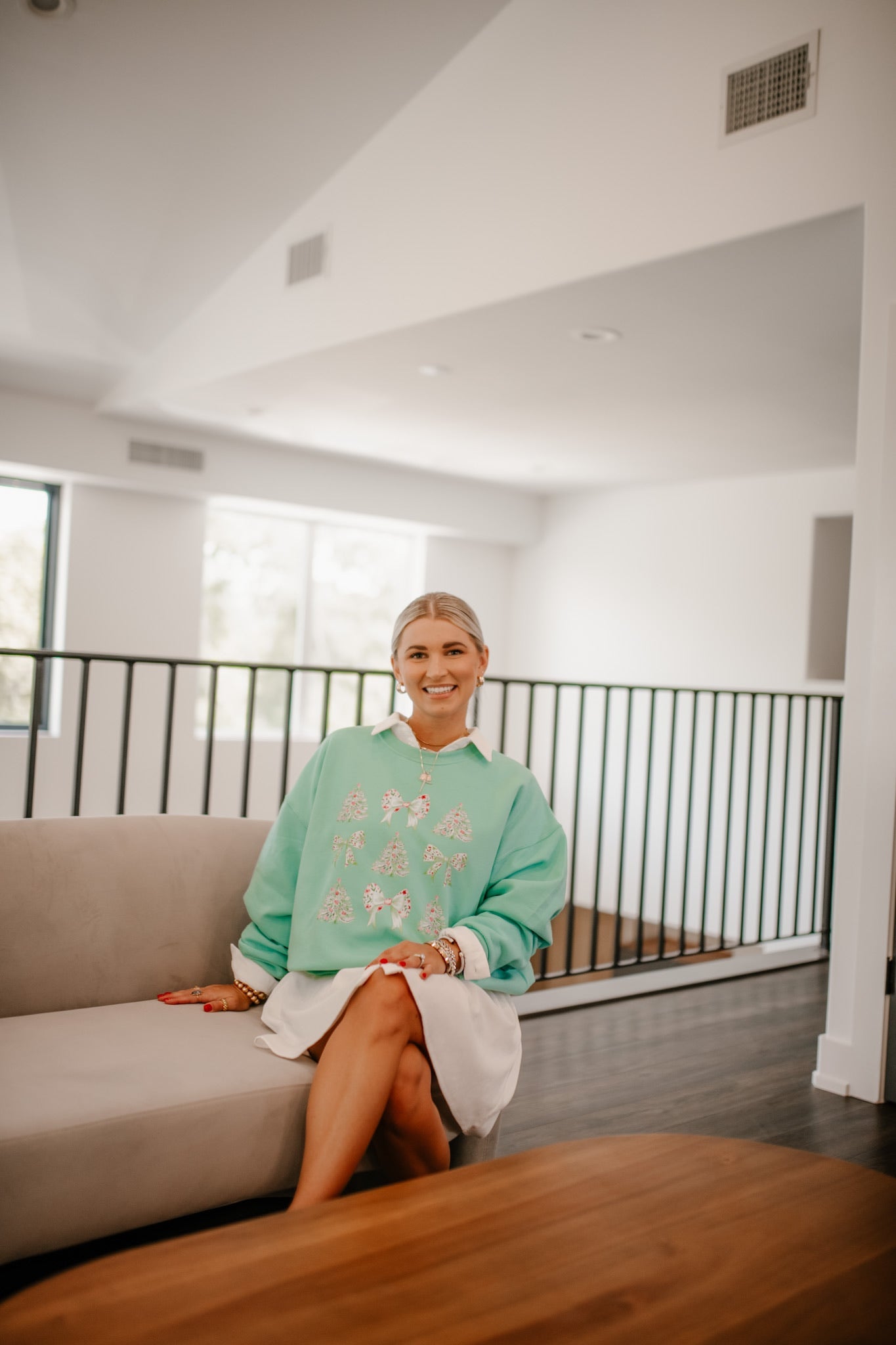 Mint Christmas Trees and Bows Sweatshirt