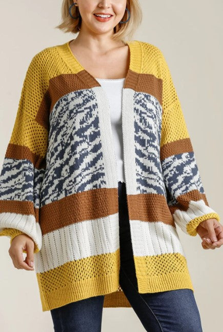 Plus Size Gold Brown Mid Length Cardigan