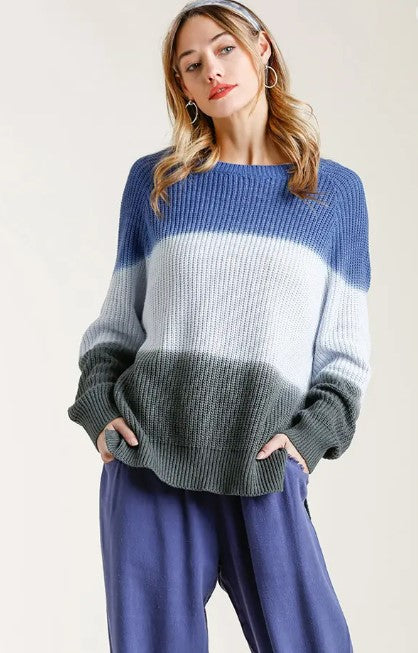 Dip Dye Round Neck Knit Sweater