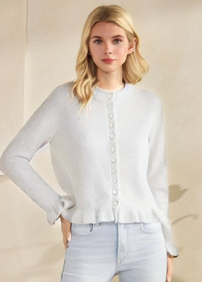 Ivory Ruffled Hem Cardigan