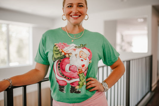 Mint Green Vintage Pink Santa Tee