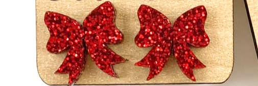 Holiday Red Sparkle Bow Studs