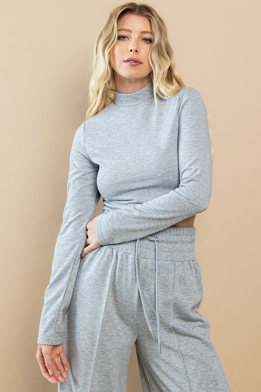 Knit Mock Neck Top in Heather Gray