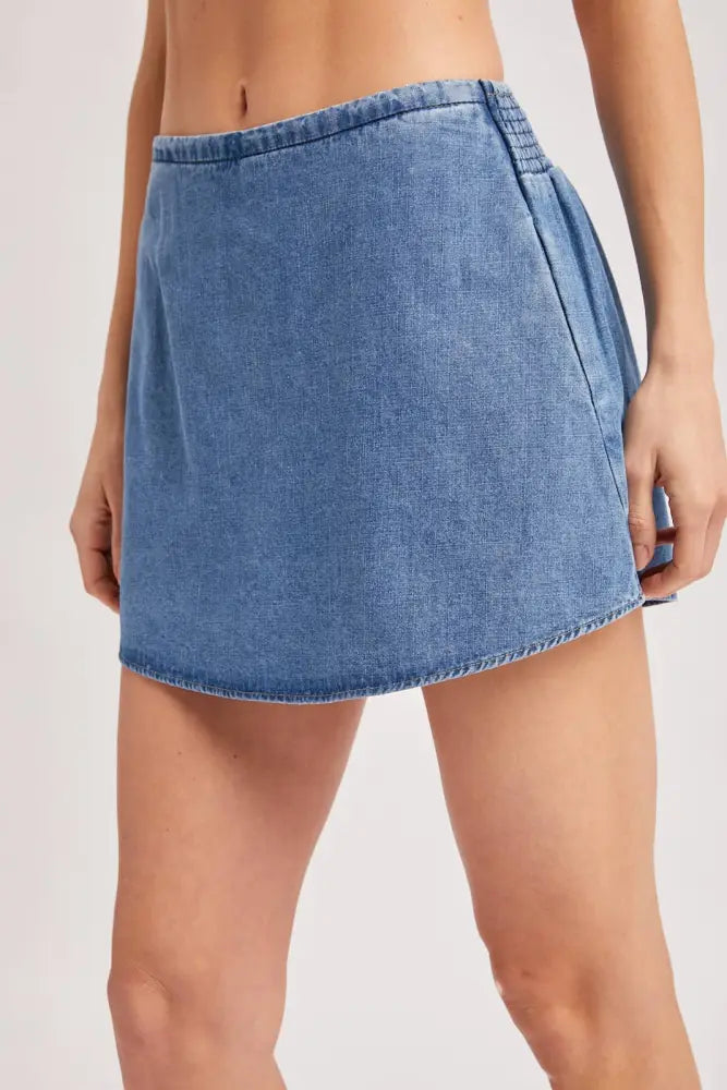 A-LINE SILHOUETTE DENIM SKORT: MED.WASH / L