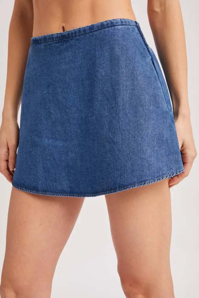 A-LINE SILHOUETTE DENIM SKORT: MED.WASH / M