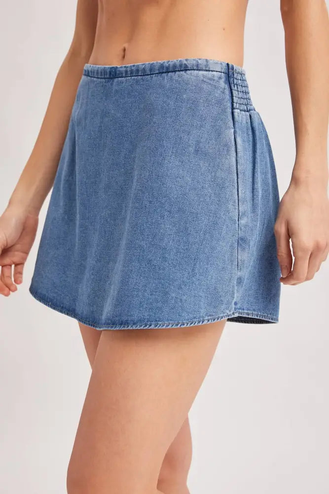 A-LINE SILHOUETTE DENIM SKORT: MED.WASH / S