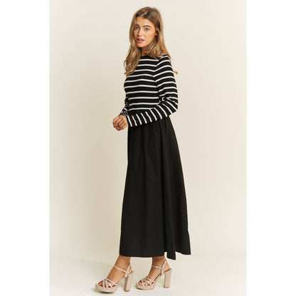 COTTON MAXI DRESS WITH KNIT STRIPE TOP WITH LONG SLEEVES