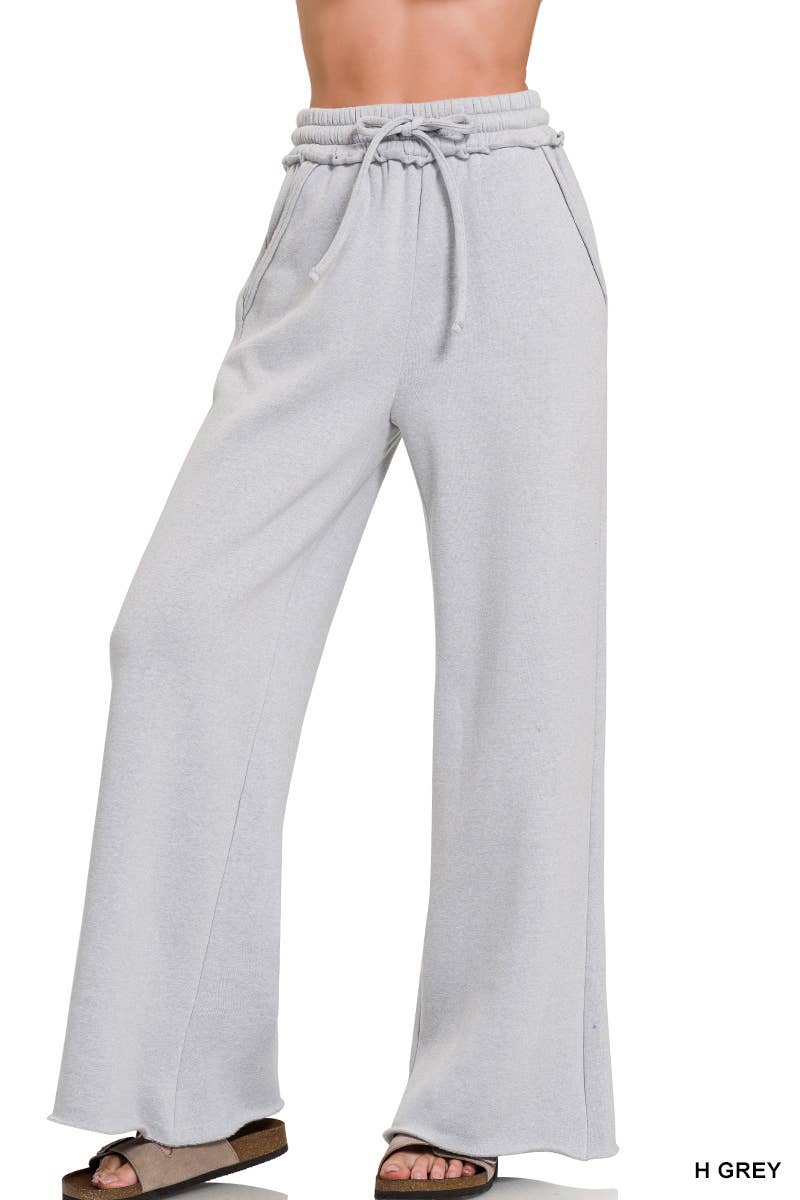 Fleece Exposed Seam Wide Leg Sweatpants: HEATHER GREY