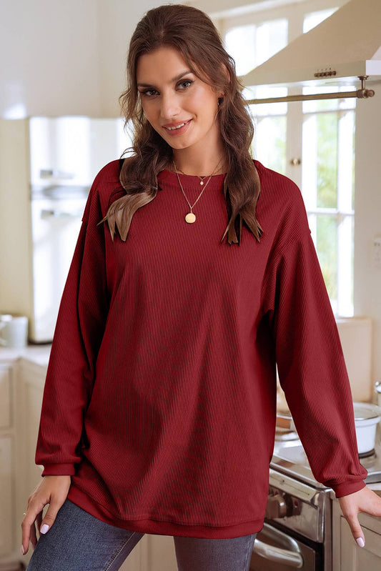 Ribbed Corduroy Oversized Sweatshirt: Racing Red