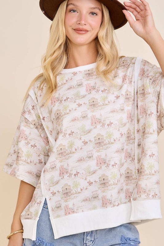 Western Scenic Print Relaxed Fit Top - Posh Finds