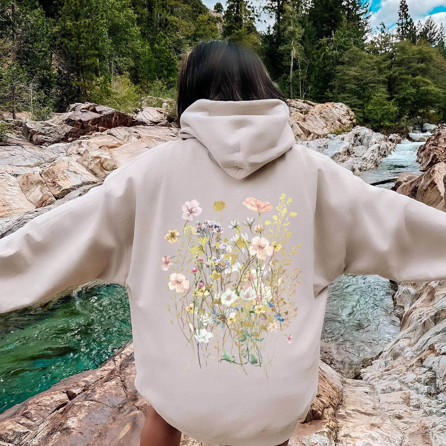 Pressed Flower Bouquet Hoodie: Sand