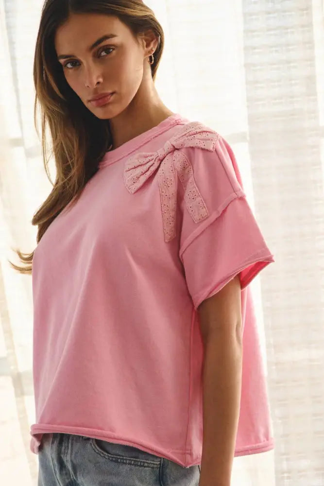 Acid Wash French Terry Short-sleeve Tee: Washed Pink - Posh Finds