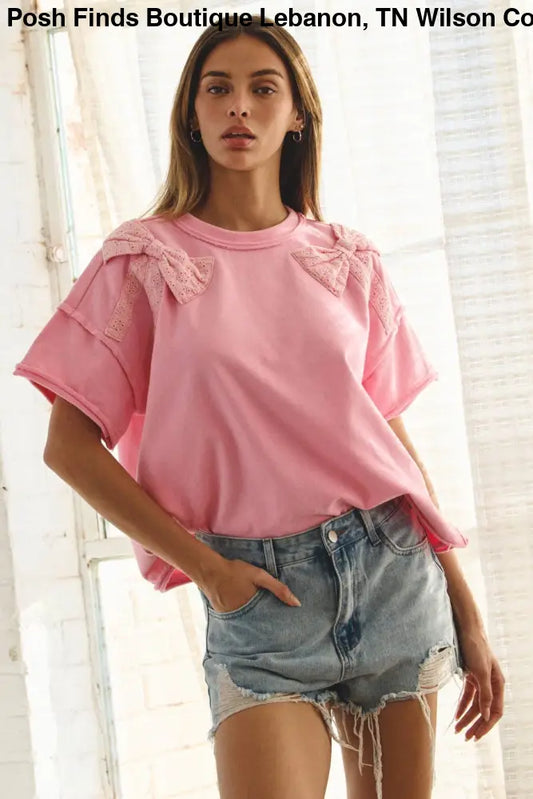 Acid Wash French Terry Short-sleeve Tee: Washed Pink - Posh Finds