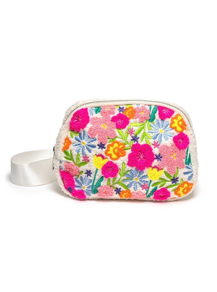 Adjustable Belt Bag - Spring Flowers in Bloom - White - Posh Finds