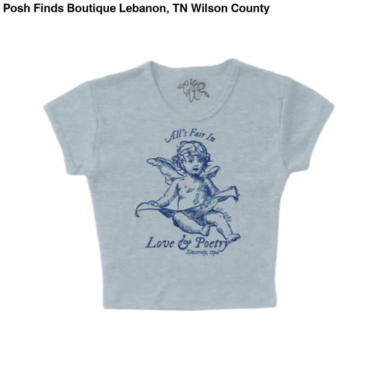All's Fair In Love & Poetry Micro-Ribbed Baby Tee: Ash Gray - Posh Finds