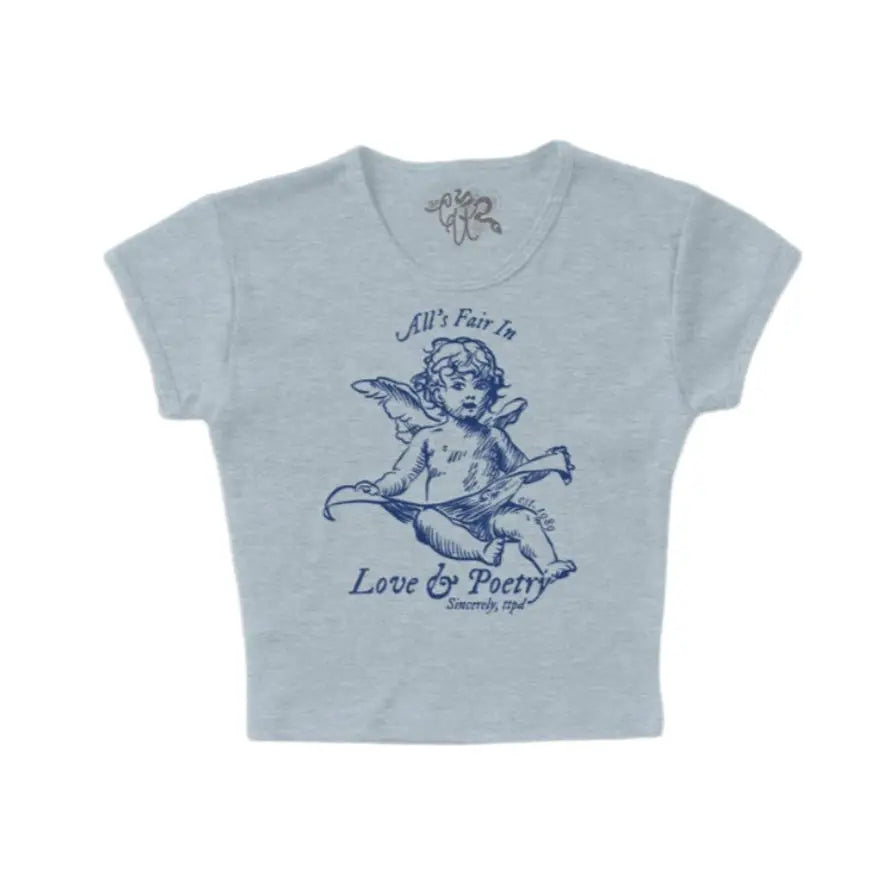 All's Fair In Love & Poetry Micro-Ribbed Baby Tee: Ash Gray - Posh Finds