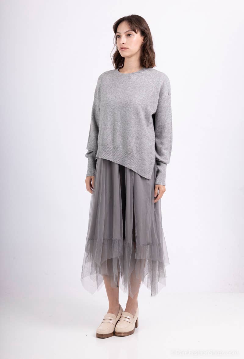 Asymmetric Fit Sweater & Dress Set: Grey - Posh Finds