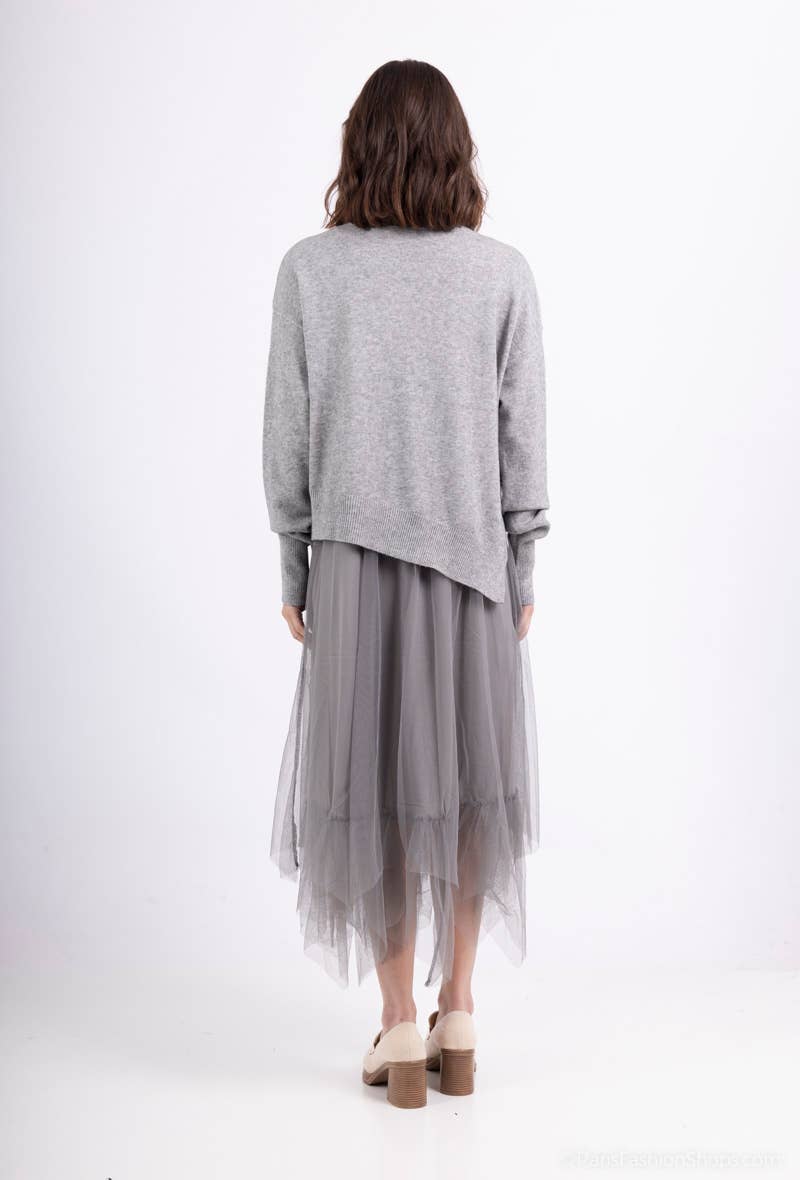 Asymmetric Fit Sweater & Dress Set: Grey - Posh Finds