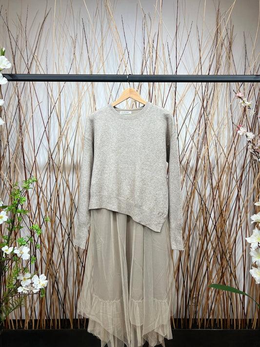Asymmetric Fit Sweater & Dress Set: Taupe - Posh Finds